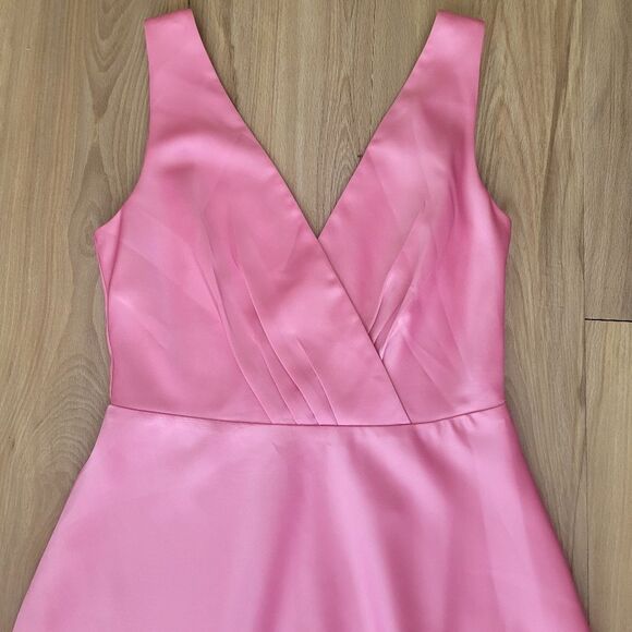 J Crew Elegant Pink Sleeveless V Neck Satin Midi Dress Size 0 Classic - Picture 2 of 5